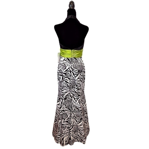 DJ-Jaz Halter Formal Black/White/Lime Rose Mermaid Dress Size-4 NWT - Picture 7 of 10